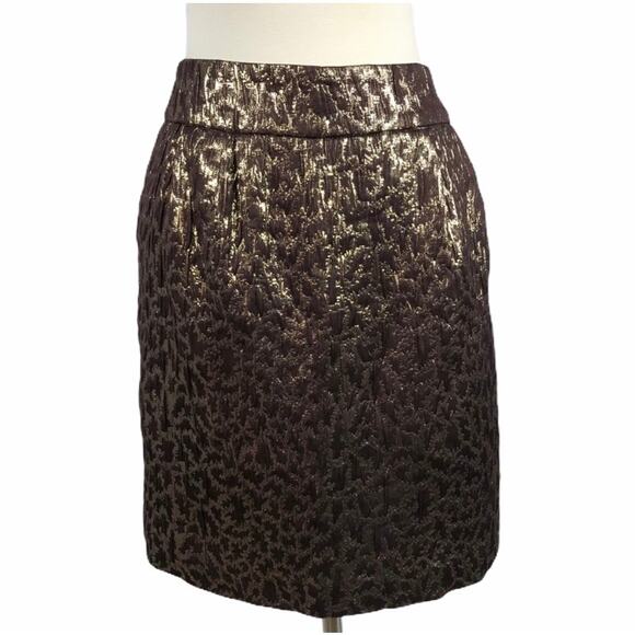 REBECCA MOSES Gold Skirt Textured Leopard Print A-Line Short Party 10 EUC - Picture 1 of 7